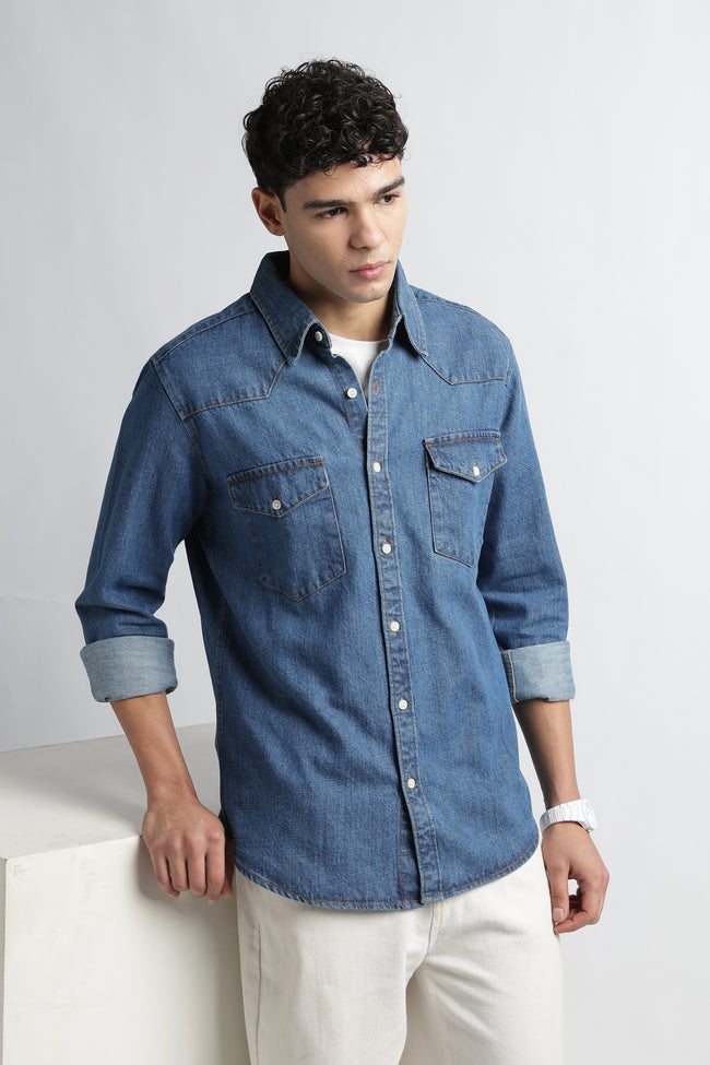 Tokyo Stitch med Blue denim shirt for men