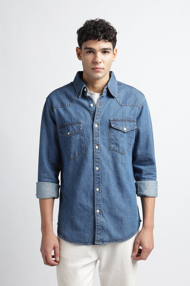 Tokyo Stitch med Blue denim shirt for men