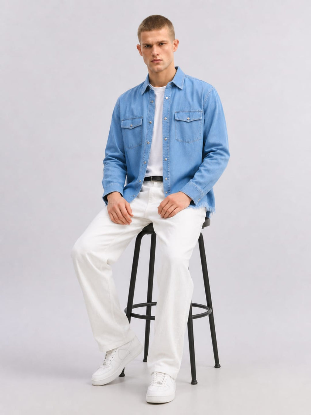 Tokyo Stitch Light (Sky) Blue denim shirt for men