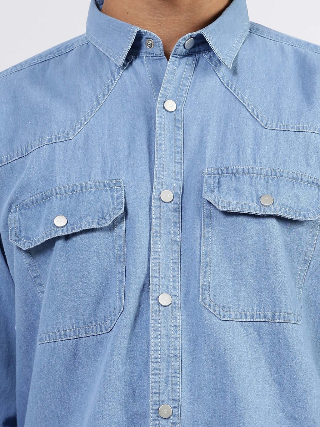 Tokyo Stitch Light (Sky) Blue denim shirt for men