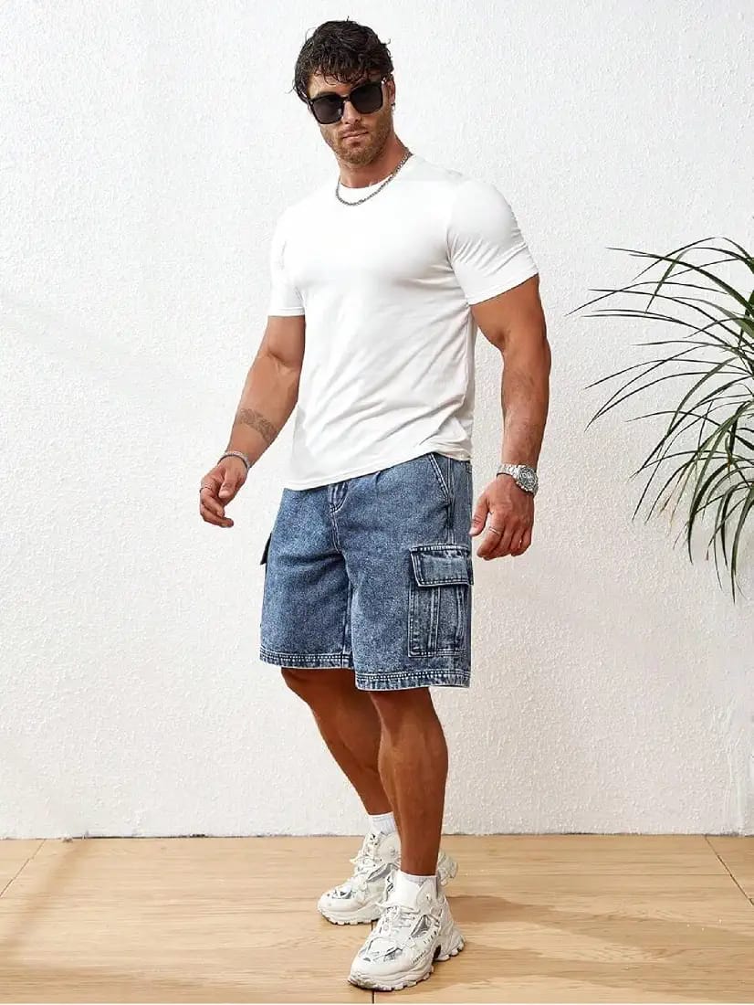 Tokyo Stitch denim stretchable Pixel blue men short
