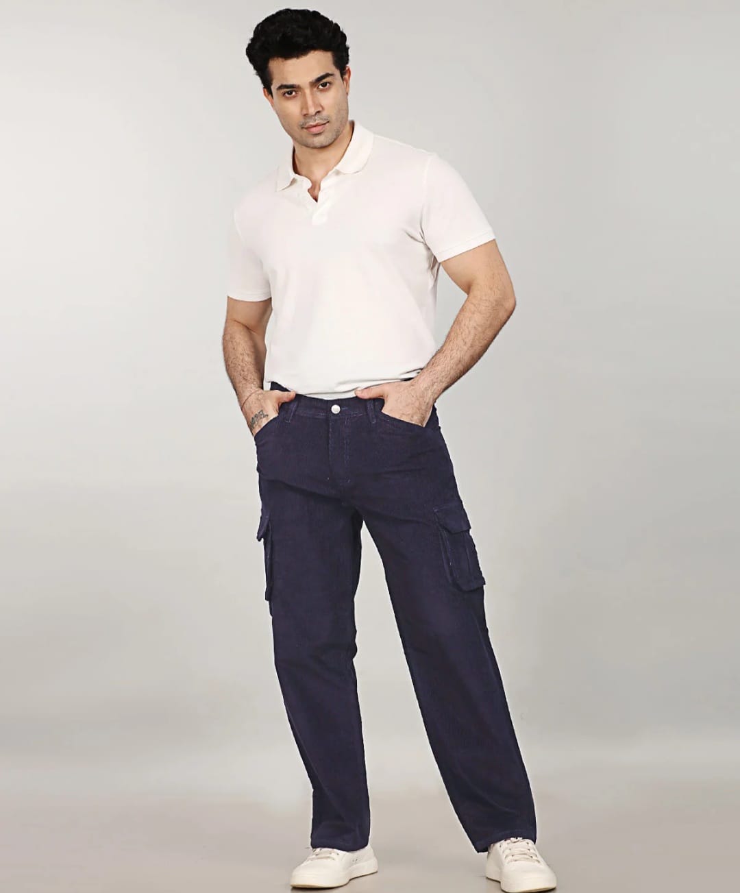 Tokyo Stitch NAVY Blue six pocket denim cargo for men