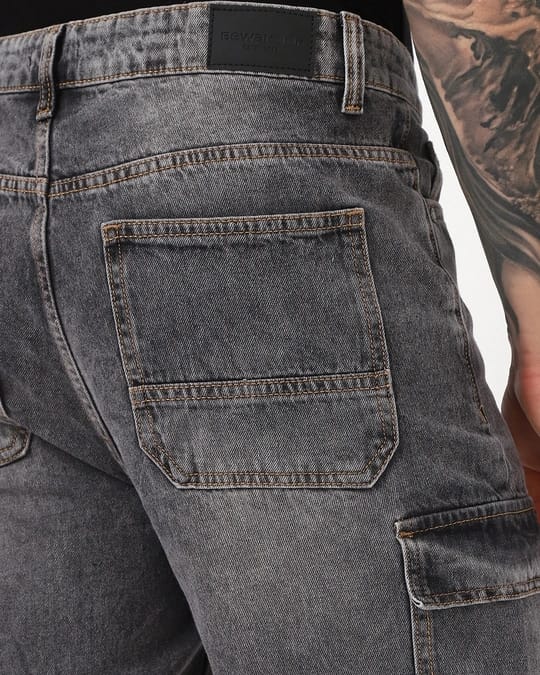 Tokyo Stitch dark Gray six pocket denim cargo for men