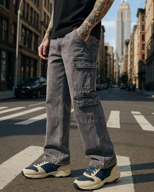 Tokyo Stitch dark Gray six pocket denim cargo for men