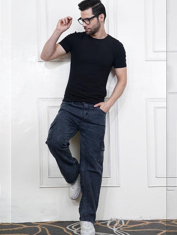 Tokyo Stitch dark CARBON Blue six pocket denim cargo for men