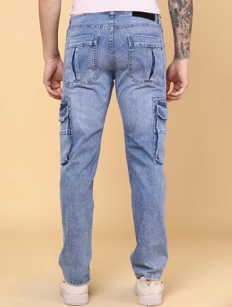 Tokyo Stitch Light Blue six pocket denim cargo for men