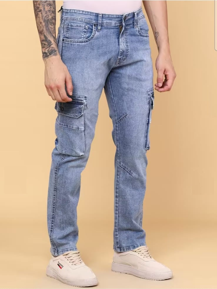 Tokyo Stitch Light Blue six pocket denim cargo for men
