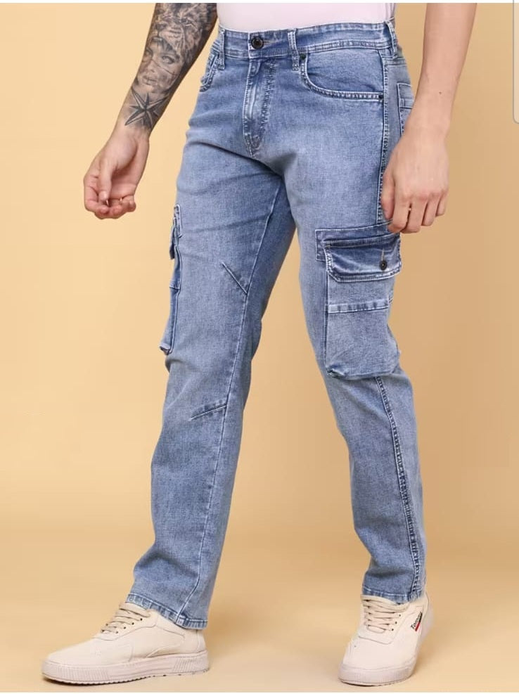 Tokyo Stitch Light Blue six pocket denim cargo for men