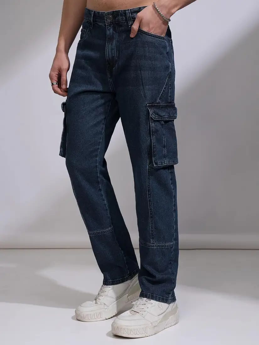 Tokyo Stitch dark Blue six pocket denim cargo for men