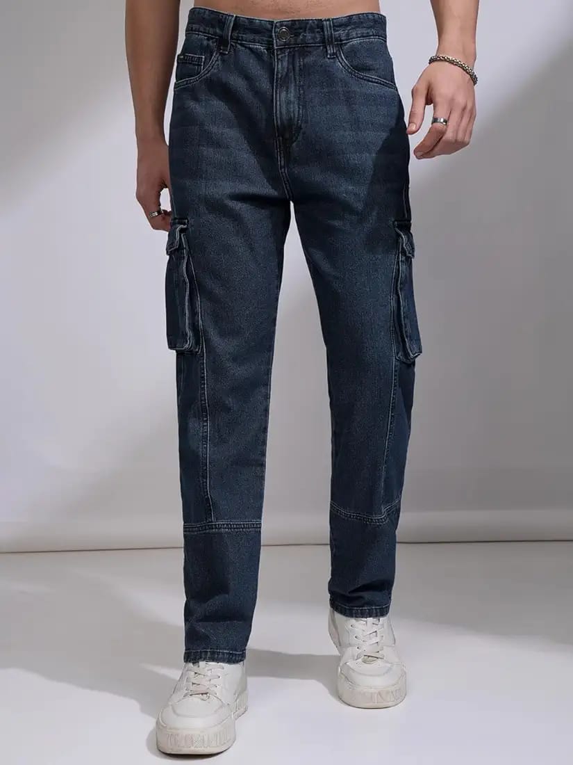 Tokyo Stitch dark Blue six pocket denim cargo for men