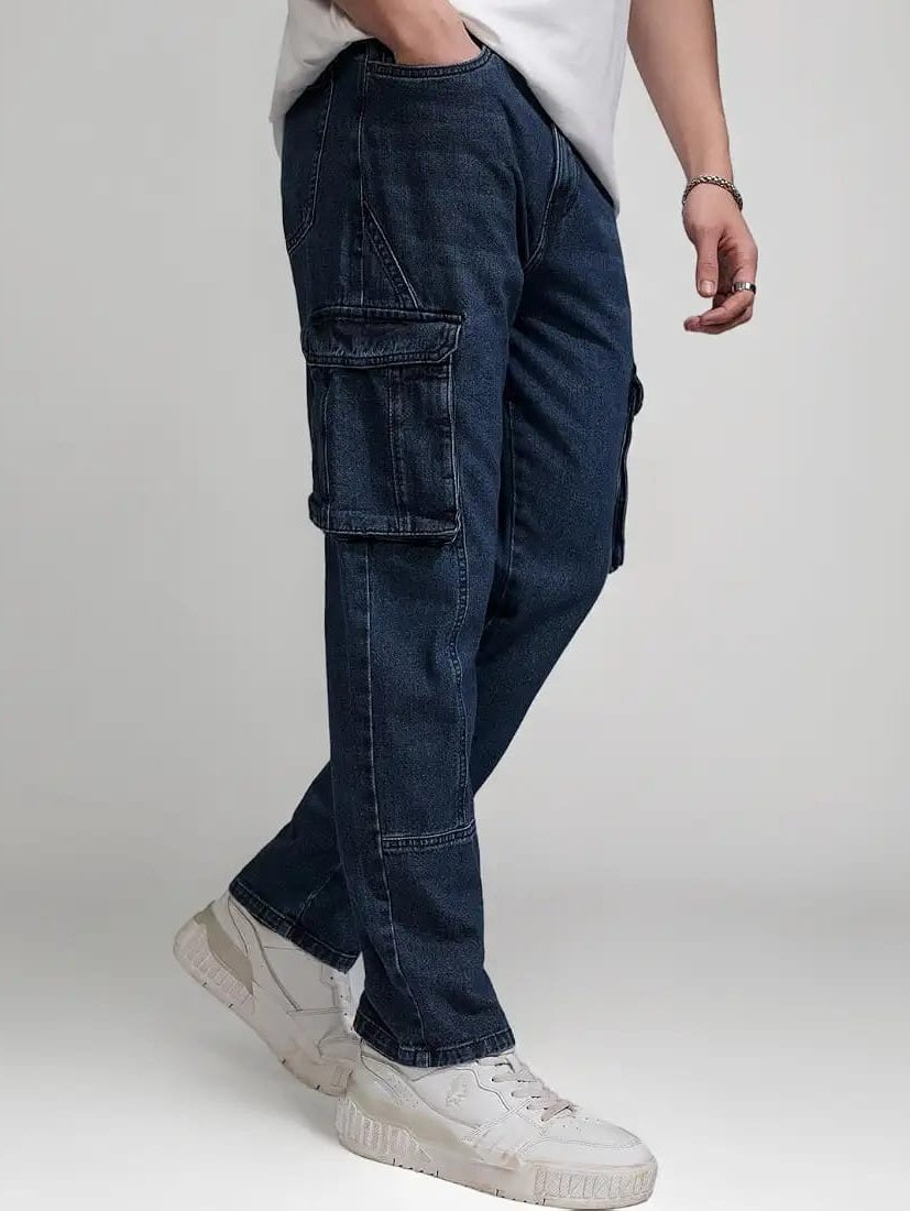Tokyo Stitch dark Blue six pocket denim cargo for men
