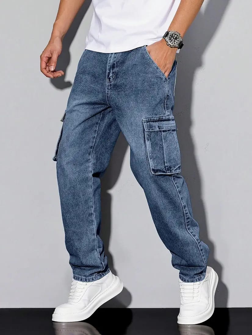 Tokyo Stitch Carbon Blue six pocket denim cargo for men