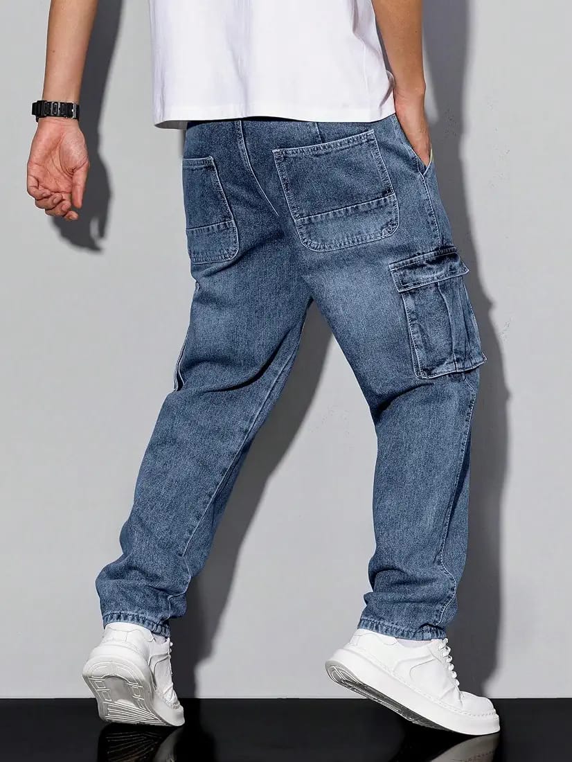 Tokyo Stitch Carbon Blue six pocket denim cargo for men