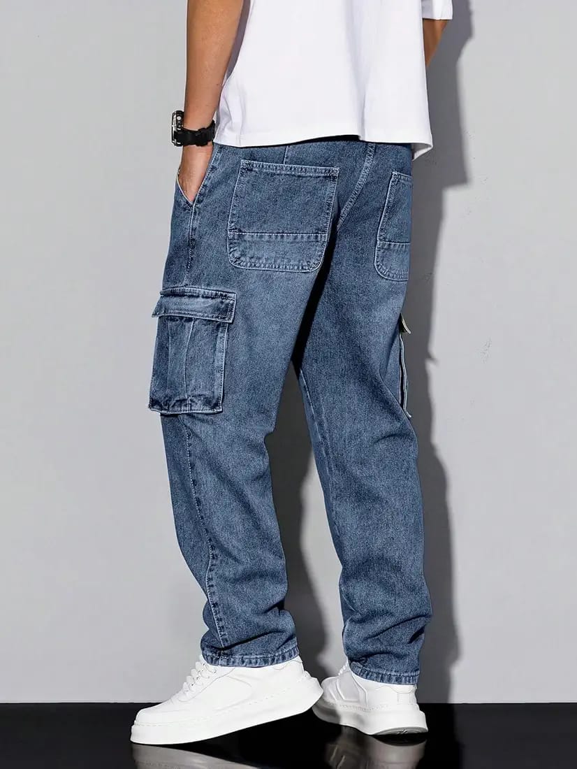 Tokyo Stitch Carbon Blue six pocket denim cargo for men