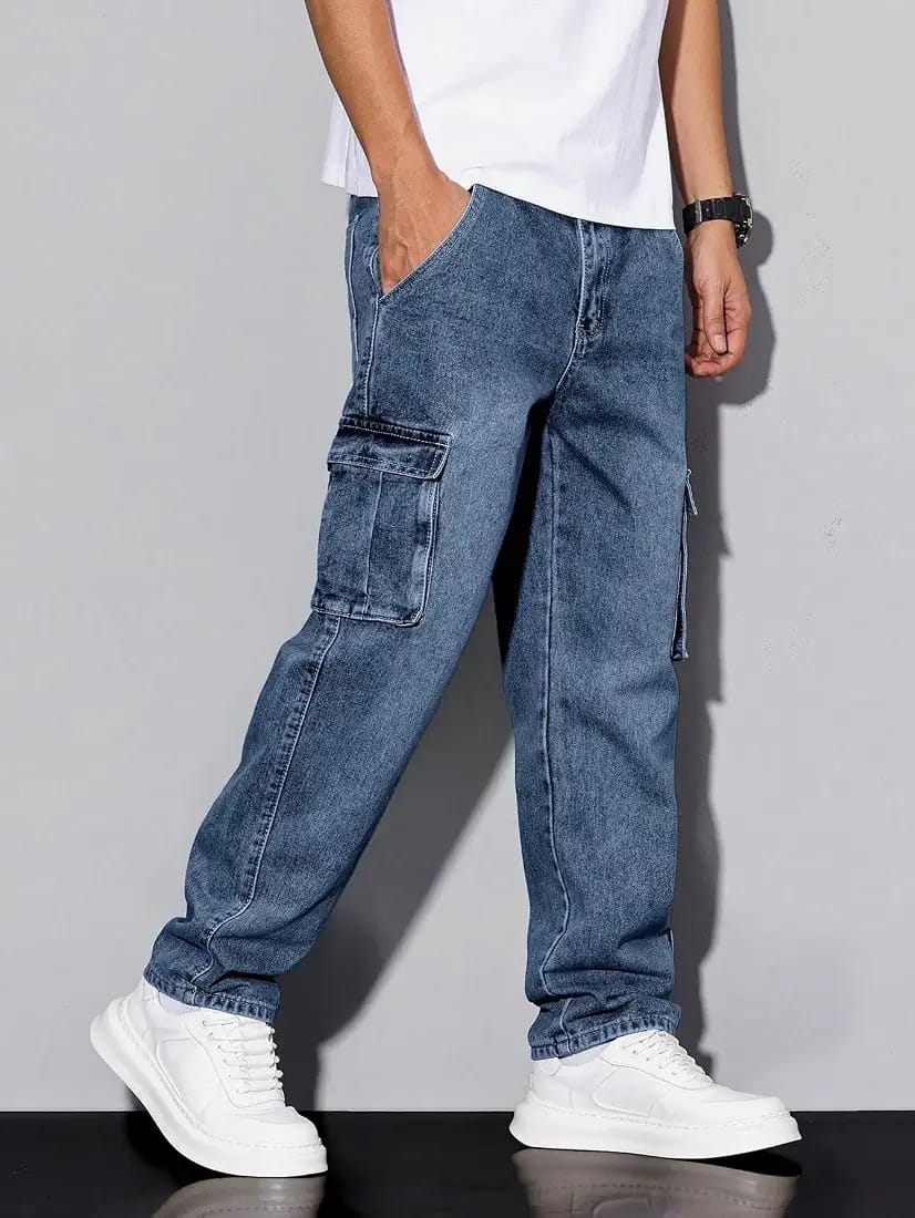 Tokyo Stitch Carbon Blue six pocket denim cargo for men