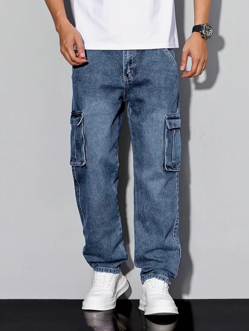 Tokyo Stitch Carbon Blue six pocket denim cargo for men