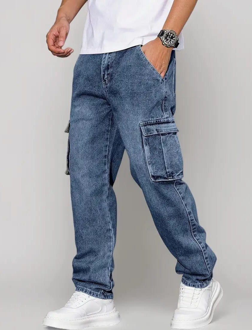Tokyo Stitch Carbon Blue six pocket denim cargo for men