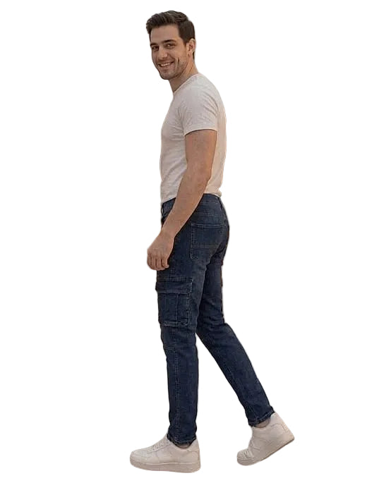 Tokyo Stitch DARK INDIGO BLUE six pocket denim cargo for men
