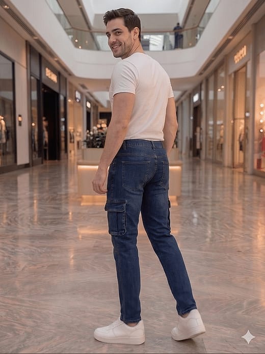 Tokyo Stitch DARK INDIGO BLUE six pocket denim cargo for men
