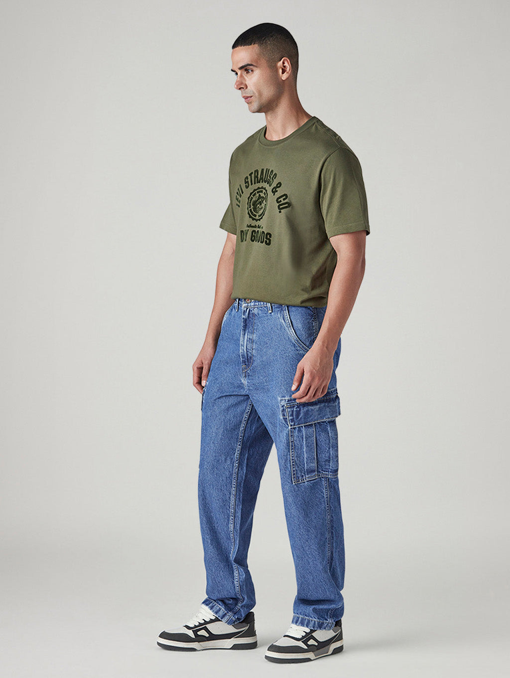 Tokyo Stitch INDIGO BLUE BAGGEY FIT six pocket denim cargo for men