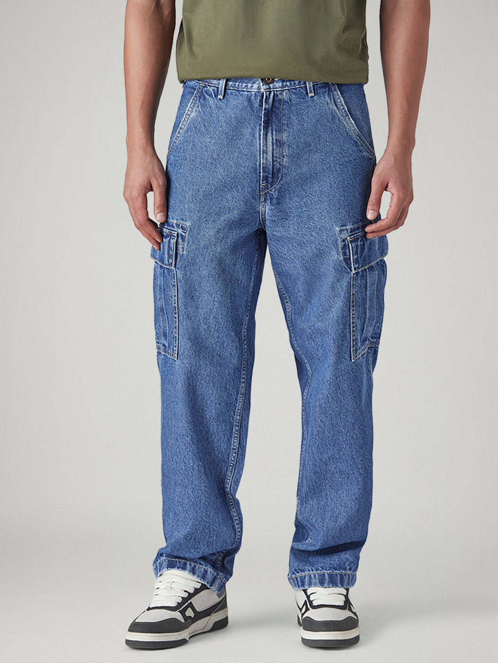 Tokyo Stitch INDIGO BLUE BAGGEY FIT six pocket denim cargo for men