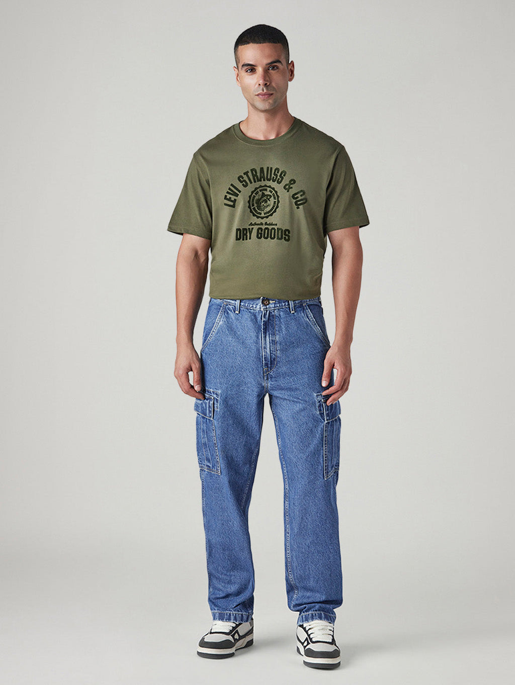Tokyo Stitch INDIGO BLUE BAGGEY FIT six pocket denim cargo for men