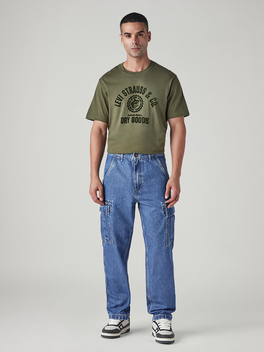 Tokyo Stitch INDIGO BLUE BAGGEY FIT six pocket denim cargo for men