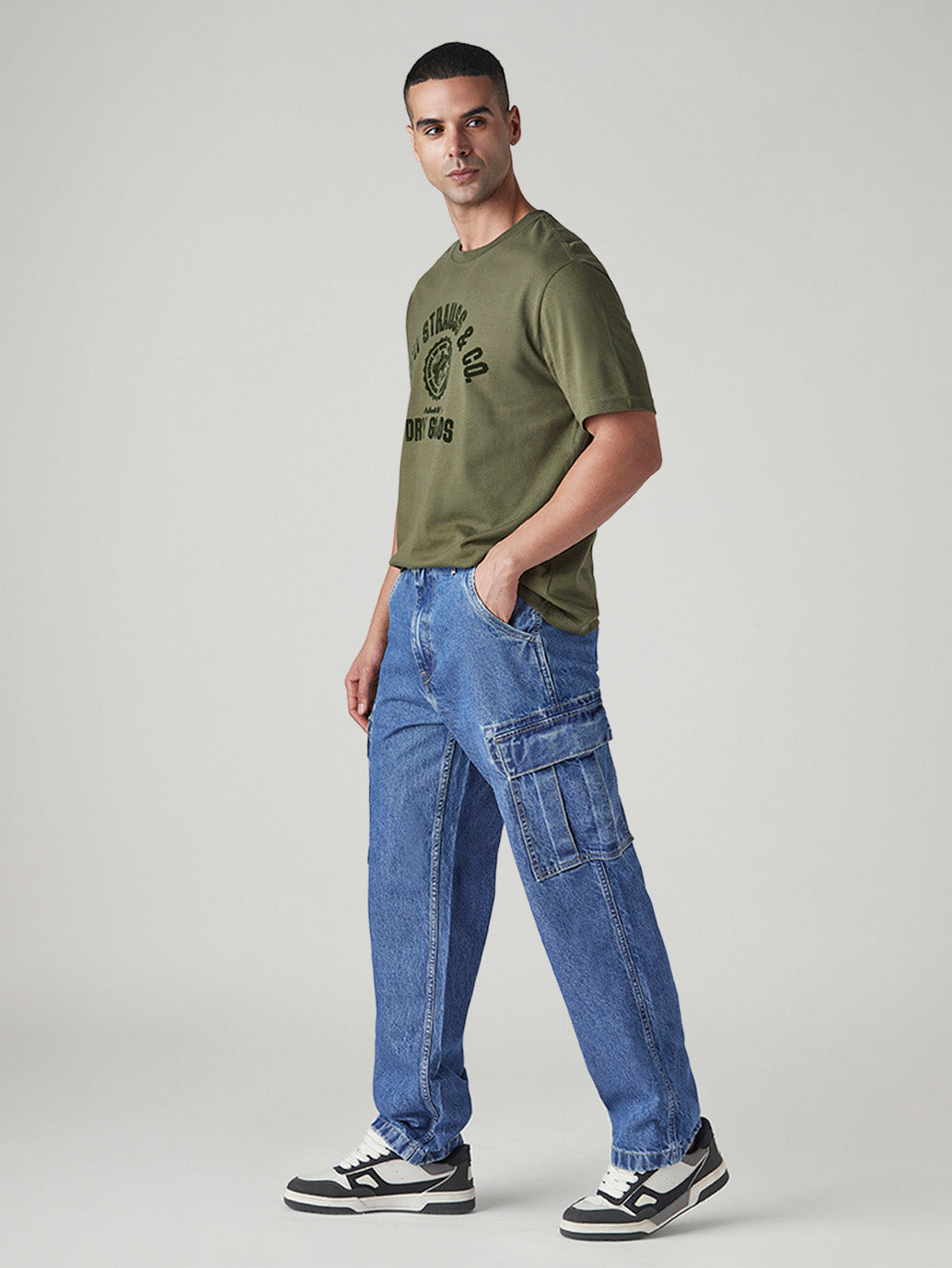 Tokyo Stitch INDIGO BLUE BAGGEY FIT six pocket denim cargo for men