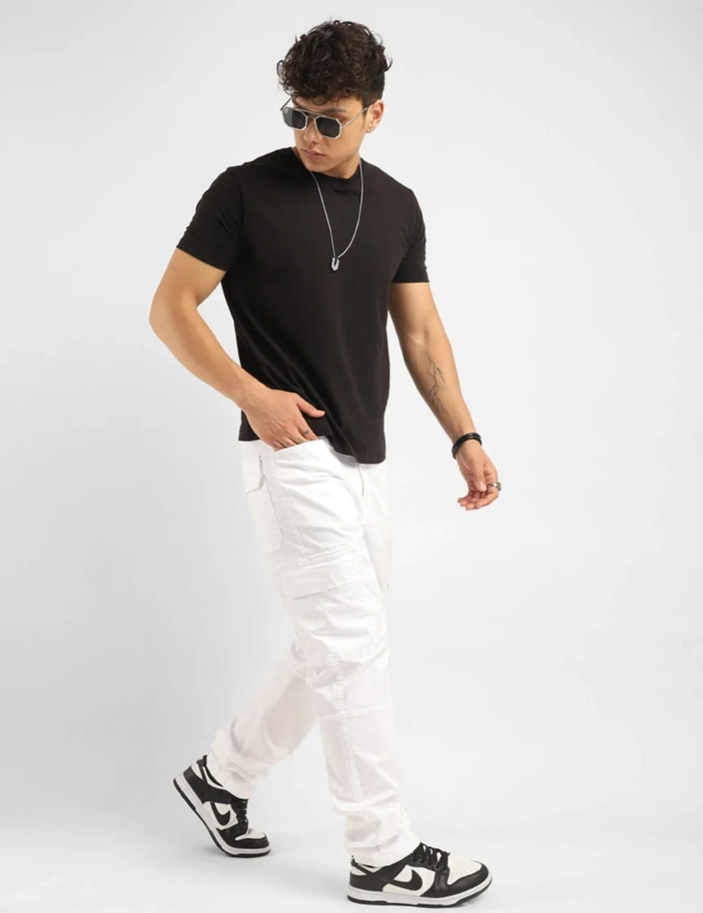 Tokyo Stitch White six pocket Cotton cargo for men