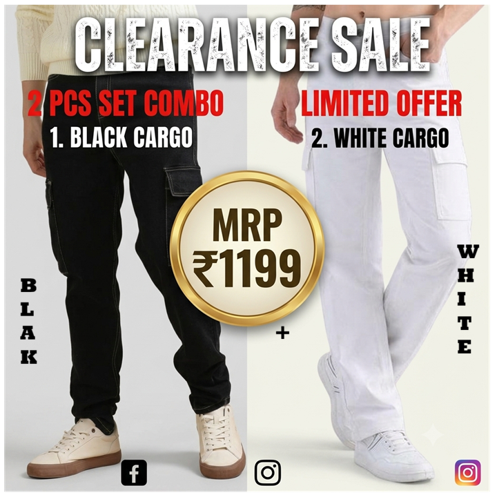 Tokyo Stitch White + Black - Set of 2 (combo Set) denim cargo's for men